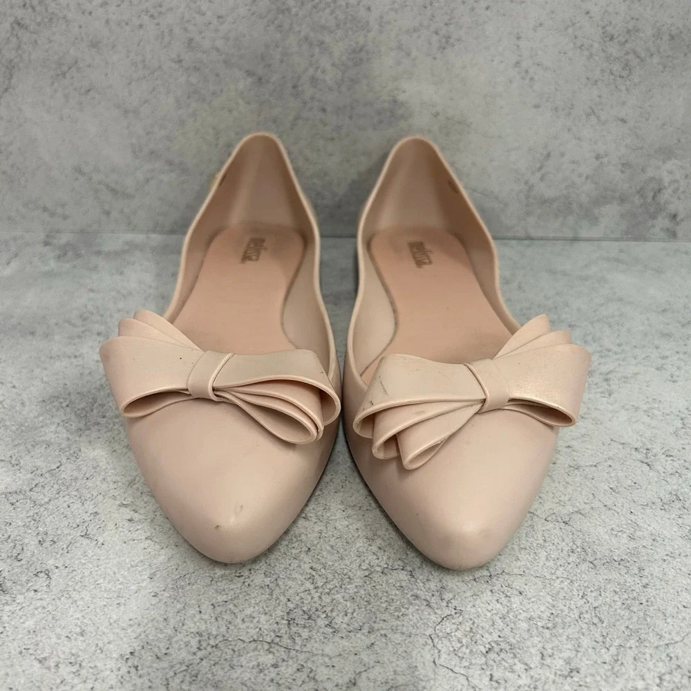 Melissa Soft Pink Rubber Pointed Bow Flats Size 8